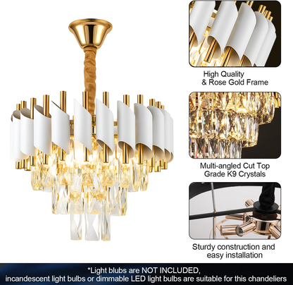 VERSAILLES Petito Crystal Chandelier 3xE14, Diameter 30cm, Shiny Gold and White, Adjustable Height