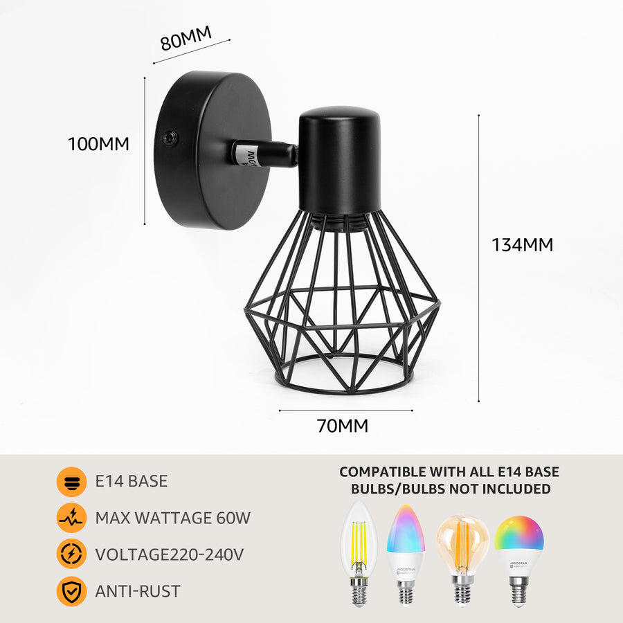 Chandelier with Lampshade, GRACIE, LC365/1BK, Diamond, 1XE14, Black, Metal