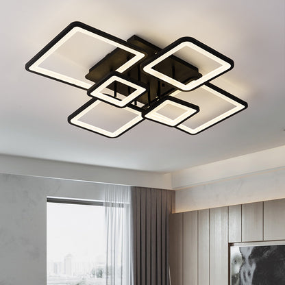 LED chandelier with remote control ELLA 124W, 6 Squares, Cold/Warm/Neutral light, Dimmable, Black