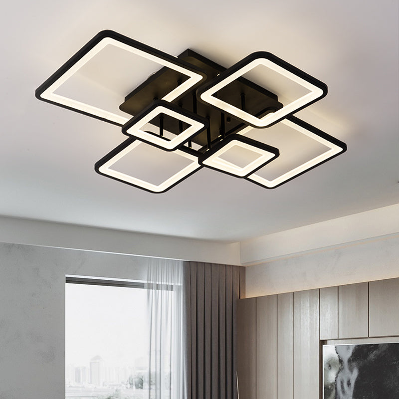 LED chandelier with remote control ELLA 124W, 6 Squares, Cold/Warm/Neutral light, Dimmable, Black