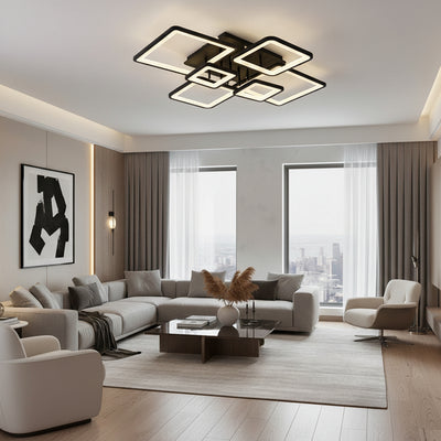 LED chandelier with remote control ELLA 120W, 6 Squares, Cold/Warm/Neutral light, Dimmable, Black, Metal and Acrylic
