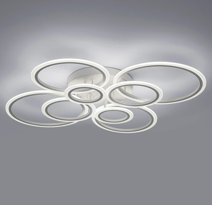 LED chandelier with remote control BETTY 130W, 8 Circles, Cold/Warm/Neutral light, Dimmable, White