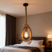 Vintage Chandelier LV103/130, 1xE27, Rustic, String and Metal, 130cm, Black Support