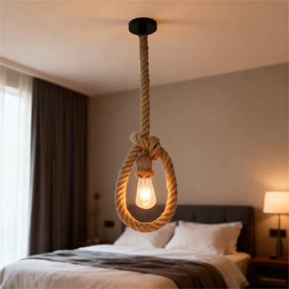 Vintage Chandelier LV103/130, 1xE27, Rustic, String and Metal, 130cm, Black Support