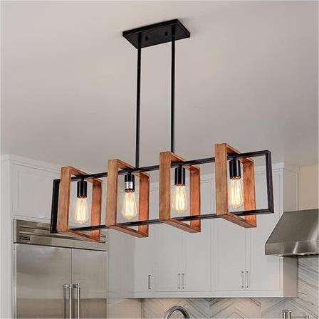 Vintage LED Chandelier LV565/4, 12W Rustic Barn, Wood and Metal, 100cm, Black