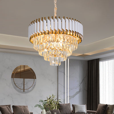 VERSAILLES Eleganza Crystal Chandelier 7x E14, Diameter 49cm, Shiny Gold and White, Adjustable Height