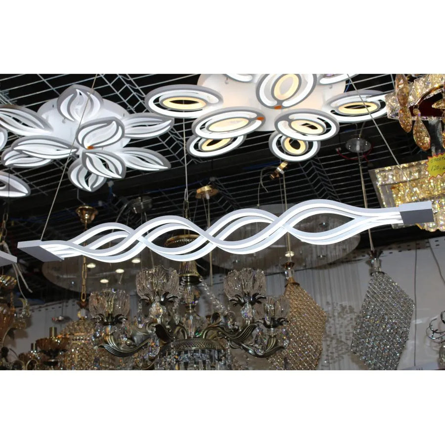 LED Pendant Chandelier with Remote Control WAVE, 105W, Adjustable Height, Cold/Warm/Neutral Light, Dimmable, White 