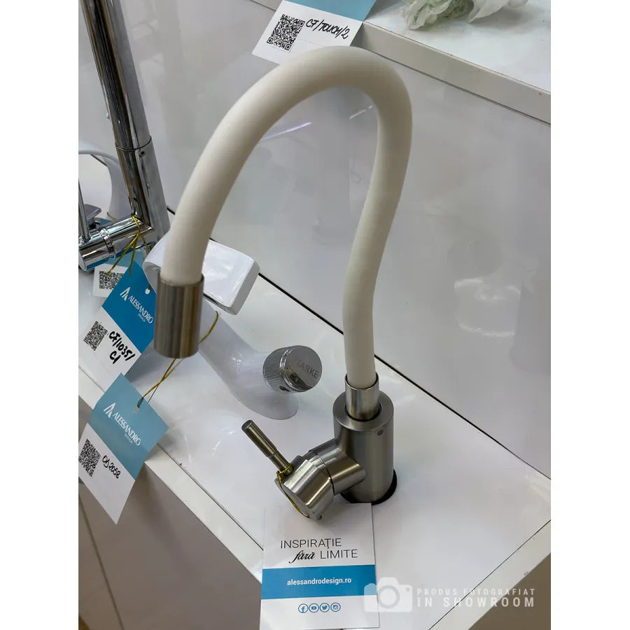 Faucet with Flexible Spout, SUS304 Stainless Steel, Satin and White, CF025WH