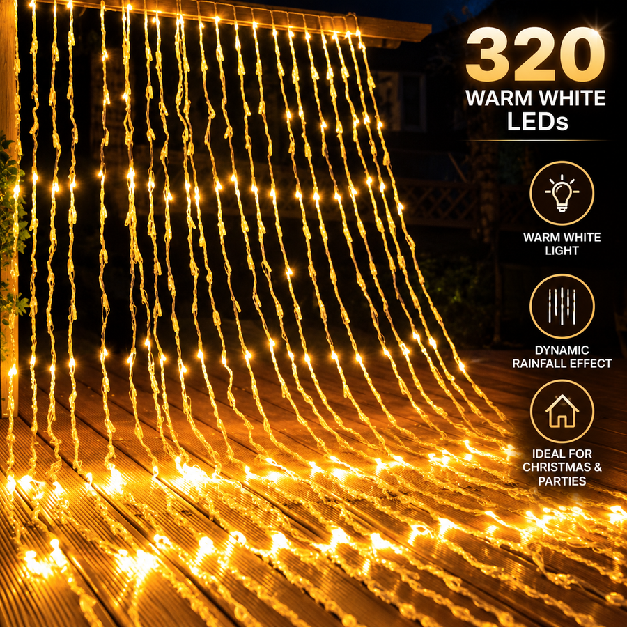 Rain Type Christmas Installation, Warm Light, 300 x 300cm, 320 LEDs