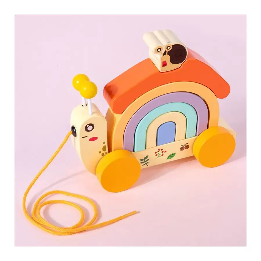 Rainbow Pull Toy Snail Mother and Baby