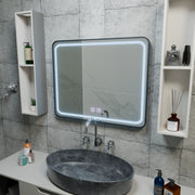 Rectangular LED Mirror 90x75cm Edge LUMINOUS Touch Defog System, Black Frame