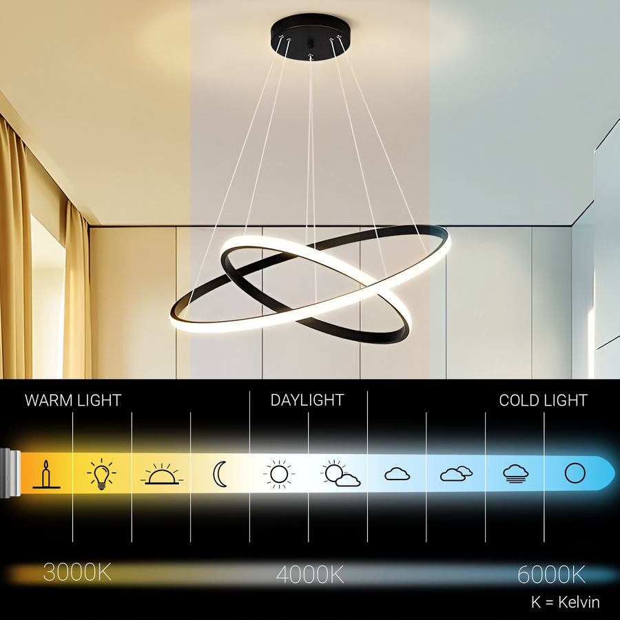LED suspended chandelier RICCI 25W, 2 Circles, Cold/Warm/Neutral light, Black, Height Adjustable