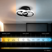 LED Chandelier VERTEX CIRCULA 22W, 2 Circles, Metal Frames, Cold/Warm/Neutral light, Black