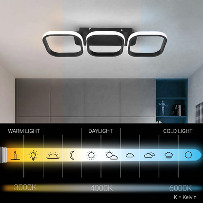 LED Chandelier VERTEX 35W, 3 Squares, Linear, Cold/Warm/Neutral light, Black