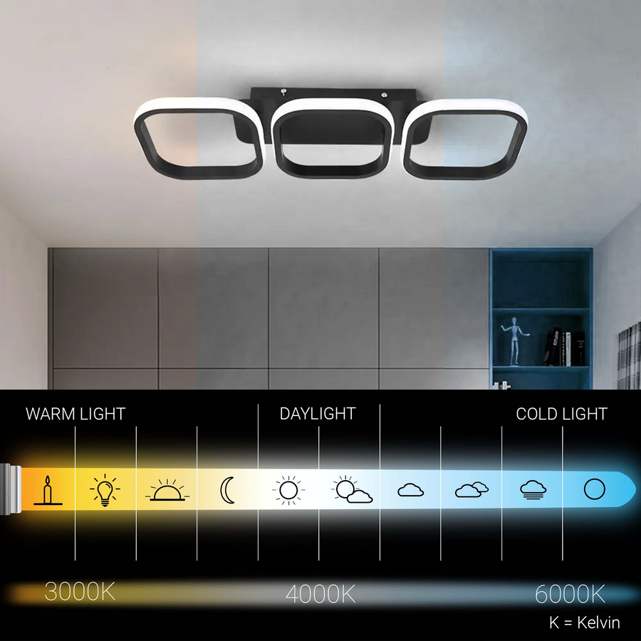 LED Chandelier VERTEX 35W, 3 Squares, Linear, Cold/Warm/Neutral light, Black