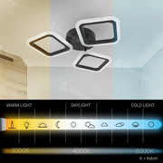 LED chandelier PULSARIS 32W, 3 Squares, Cold/Warm/Neutral light, Black