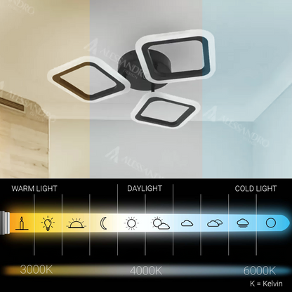 LED chandelier PULSARIS 32W, 3 Squares, Cold/Warm/Neutral light, Black