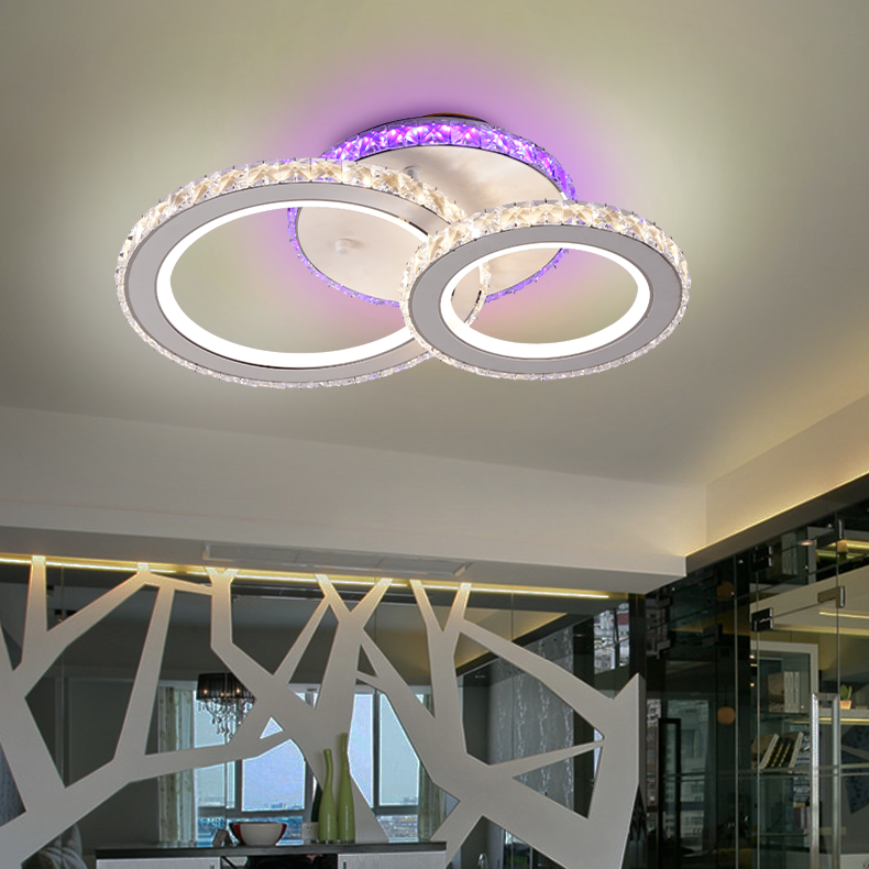 LED chandelier with remote control and crystal NOVA ROTONDA RGB 43W, 2 Circles, Cold/Warm/Neutral light, Dimmable, White