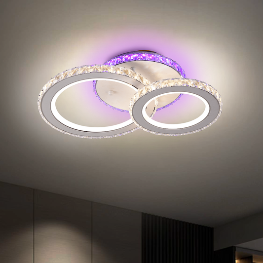 LED chandelier with remote control and crystal NOVA ROTONDA RGB 43W, 2 Circles, Cold/Warm/Neutral light, Dimmable, White