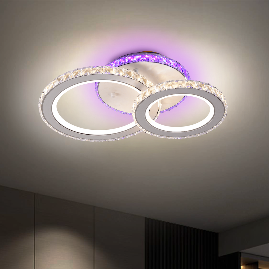 LED chandelier with remote control and crystal NOVA ROTONDA RGB 43W, 2 Circles, Cold/Warm/Neutral light, Dimmable, White