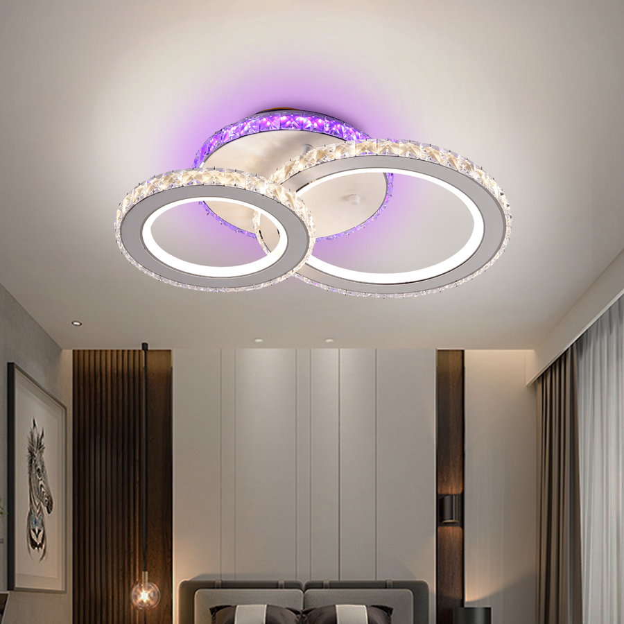 LED chandelier with remote control and crystal NOVA ROTONDA RGB 43W, 2 Circles, Cold/Warm/Neutral light, Dimmable, White