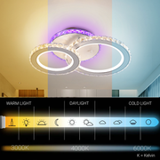 LED chandelier with remote control and crystal NOVA ROTONDA RGB 43W, 2 Circles, Cold/Warm/Neutral light, Dimmable, White