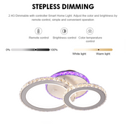 LED chandelier with remote control and crystal NOVA ROTONDA RGB 43W, 2 Circles, Cold/Warm/Neutral light, Dimmable, White