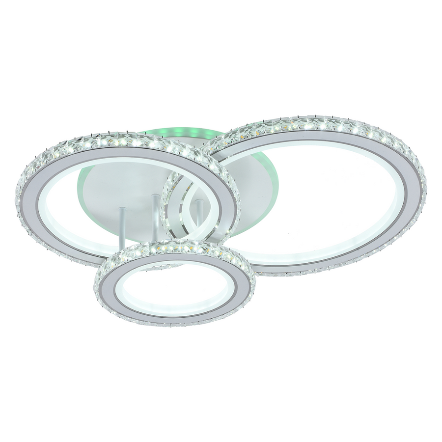 LED chandelier with remote control and crystal NOVA ROTONDA RGB 154W, 3 Circles, Cold/Warm/Neutral light, Dimmable, White