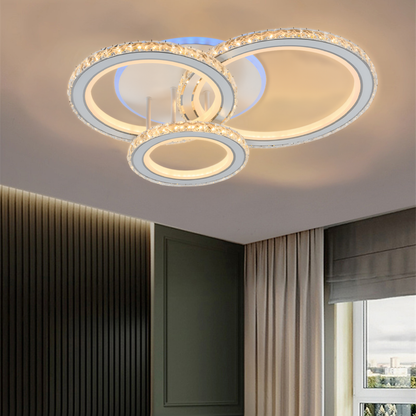 LED chandelier with remote control and crystal NOVA ROTONDA RGB 154W, 3 Circles, Cold/Warm/Neutral light, Dimmable, White