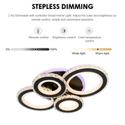 LED chandelier with remote control and crystal NOVA ROTONDA RGB 68W, 4 Circles, Cold/Warm/Neutral light, Dimmable, Black