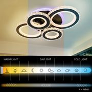 LED chandelier with remote control and crystal NOVA ROTONDA RGB 68W, 4 Circles, Cold/Warm/Neutral light, Dimmable, Black