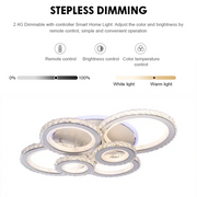 LED chandelier with remote control and crystal NOVA ROTONDA RGB 154W, 6 Circles, Cold/Warm/Neutral light, Dimmable, White