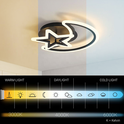 LED chandelier with remote control MOON AND STAR 45W, 2 Elements, Cold/Warm/Neutral light, Dimmable, Black