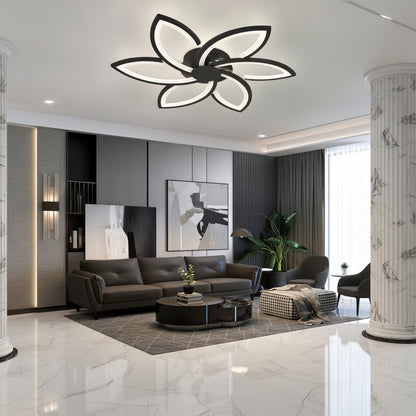 LED chandelier with remote control and crystal FLORA 82W, 6 Petals, Cold/Warm/Neutral light, Dimmable, Black