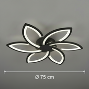 LED chandelier with remote control and crystal FLORA 82W, 6 Petals, Cold/Warm/Neutral light, Dimmable, Black