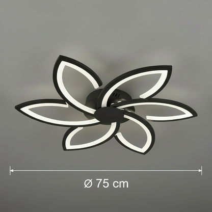 LED chandelier with remote control and crystal FLORA 82W, 6 Petals, Cold/Warm/Neutral light, Dimmable, Black