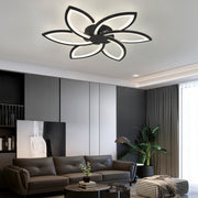 LED chandelier with remote control and crystal FLORA 82W, 6 Petals, Cold/Warm/Neutral light, Dimmable, Black