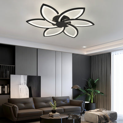 LED chandelier with remote control and crystal FLORA 82W, 6 Petals, Cold/Warm/Neutral light, Dimmable, Black