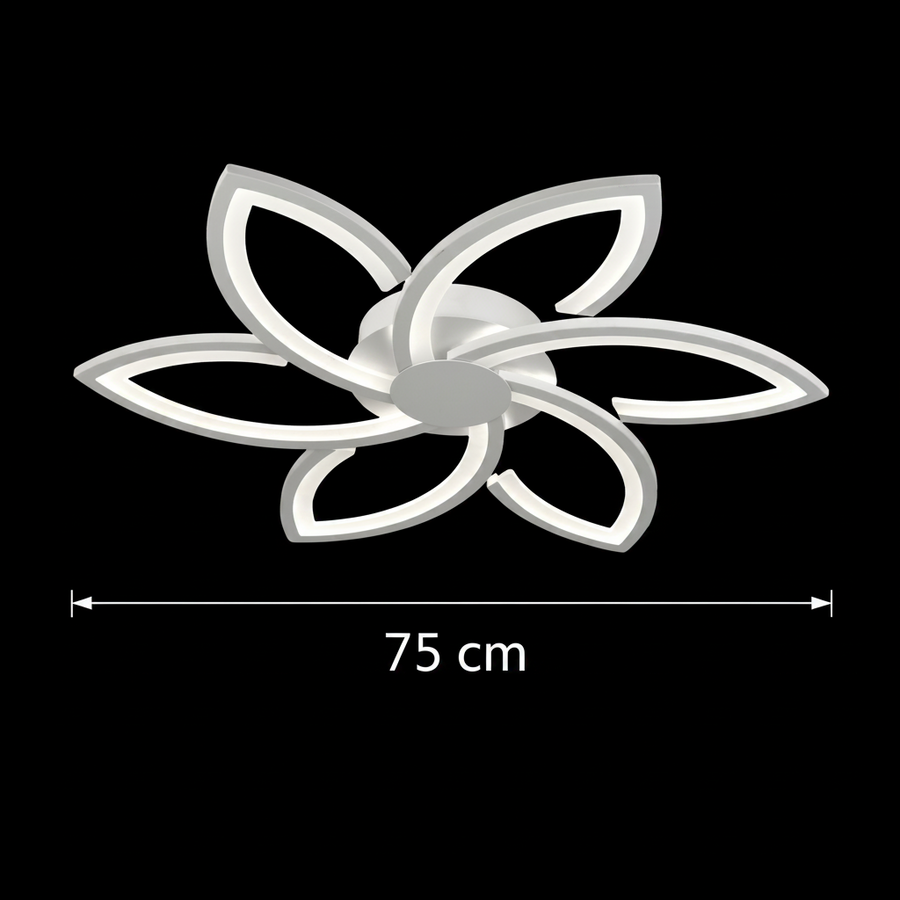 LED chandelier with remote control and crystal FLORA 82W, 6 Petals, Cold/Warm/Neutral light, Dimmable, White