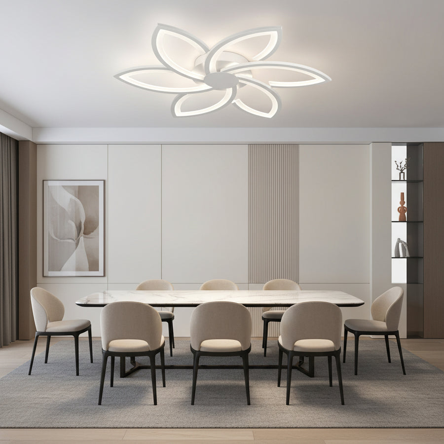 LED chandelier with remote control and crystal FLORA 82W, 6 Petals, Cold/Warm/Neutral light, Dimmable, White