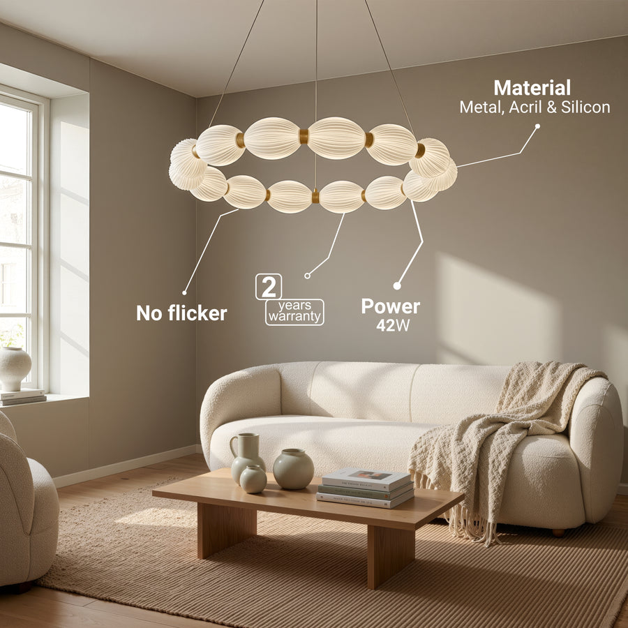 FAUSTO II suspended LED chandelier, 42W, Cold/Warm/Neutral light, Adjustable height, Gold