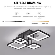 LED chandelier with remote control ELLA 85W, 4 Squares, Cold/Warm/Neutral light, Dimmable, Black