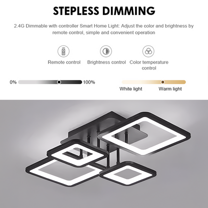 LED chandelier with remote control ELLA 85W, 4 Squares, Cold/Warm/Neutral light, Dimmable, Black