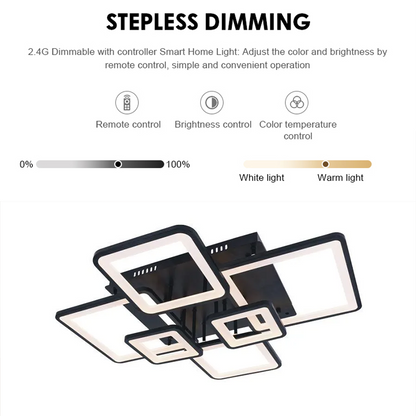 LED chandelier with remote control ELLA 124W, 6 Squares, Cold/Warm/Neutral light, Dimmable, Black