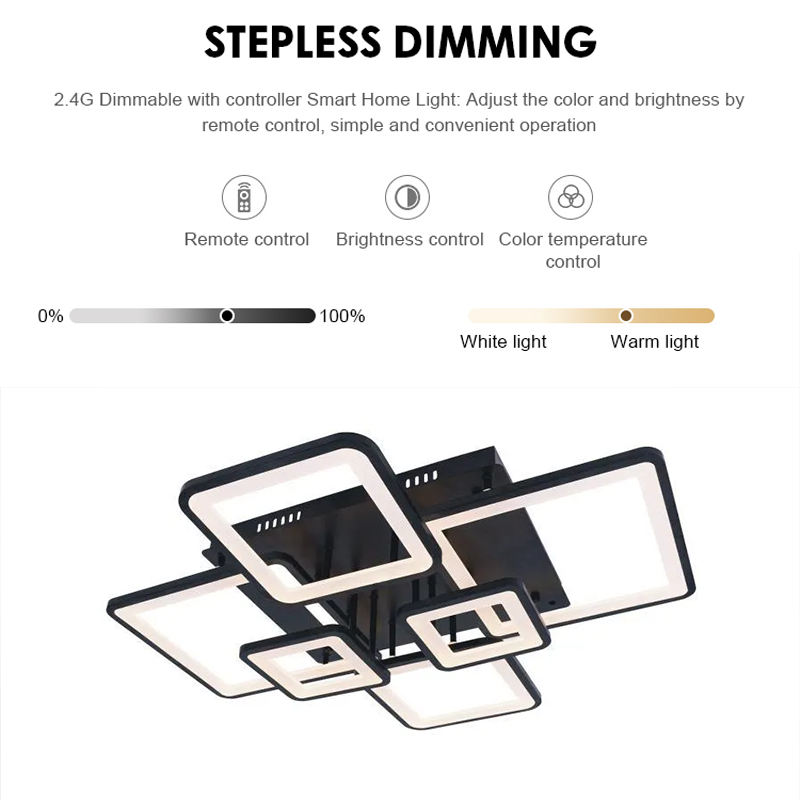 LED chandelier with remote control ELLA 124W, 6 Squares, Cold/Warm/Neutral light, Dimmable, Black