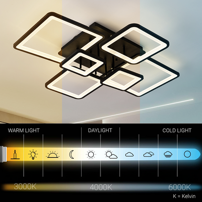 LED chandelier with remote control ELLA 124W, 6 Squares, Cold/Warm/Neutral light, Dimmable, Black