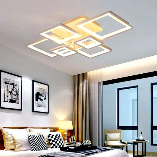 LED chandelier with remote control ELLA 124W, 6 Squares, Cold/Warm/Neutral light, Dimmable, White