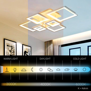 LED chandelier with remote control ELLA 124W, 6 Squares, Cold/Warm/Neutral light, Dimmable, White