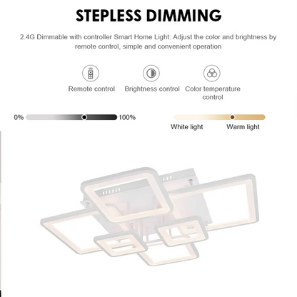 LED chandelier with remote control ELLA 124W, 6 Squares, Cold/Warm/Neutral light, Dimmable, White