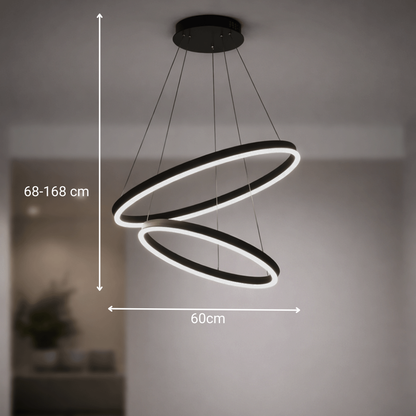Suspended LED chandelier with remote control ELIZABETH, 85W, 3 Circles, Cold/Warm/Neutral light, Dimmable, Shiny Gold, Adjustable Height